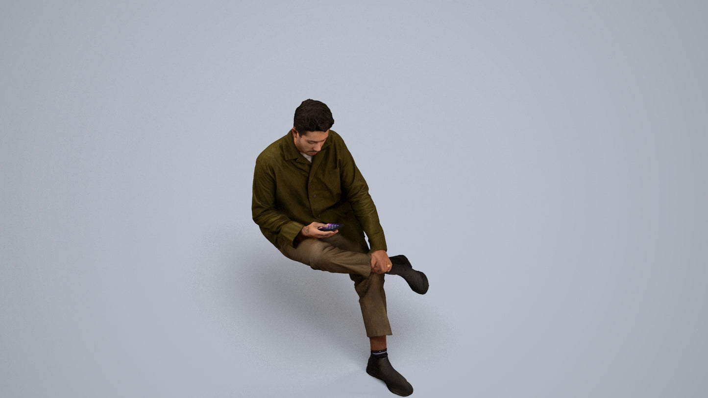photogrammetry 3D man casual mix, realistic human model archviz FBX, side view render