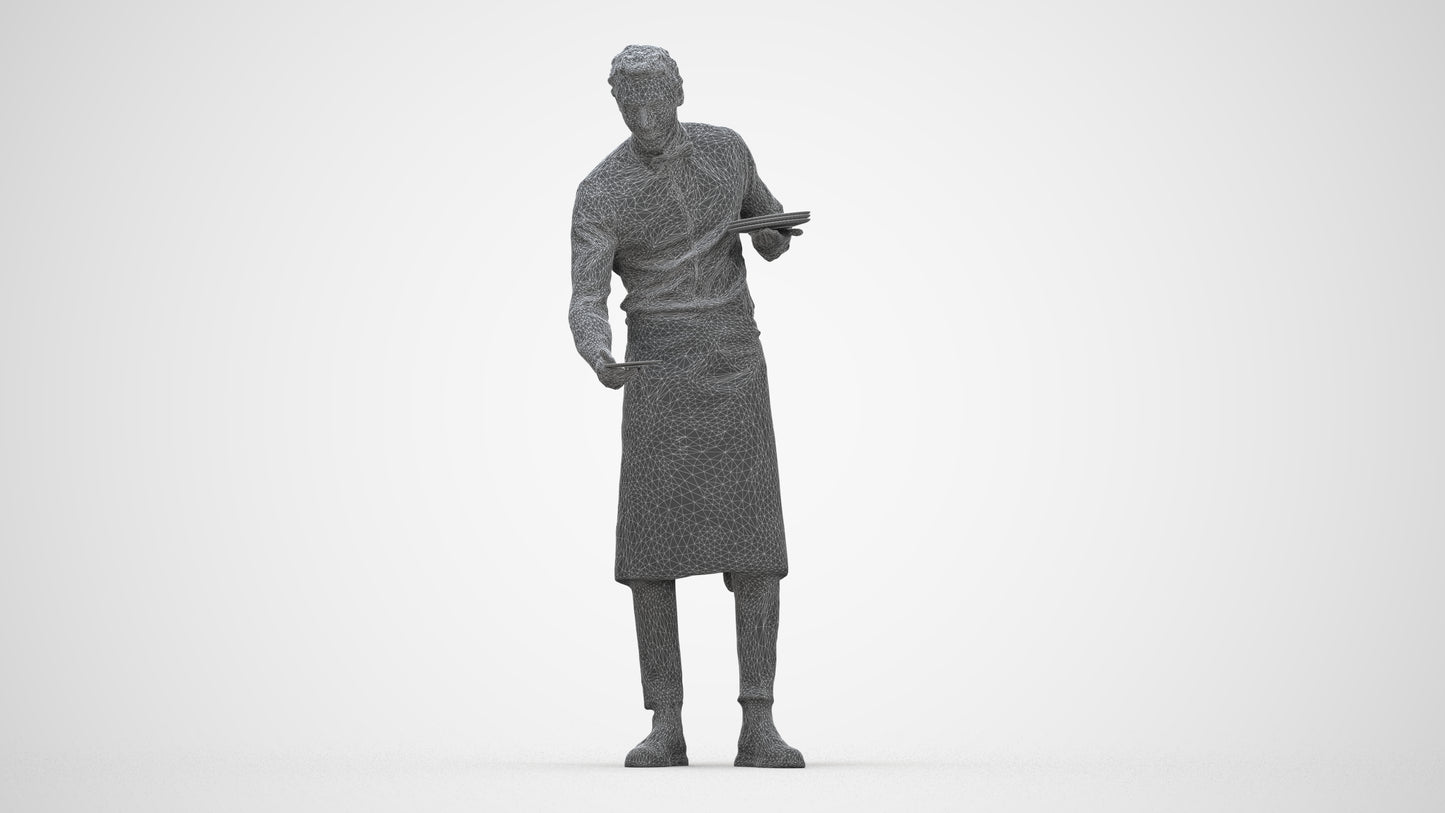 realistic 3D man hospitality, scanned archviz people for Blender and 3ds Max, wireframe back view