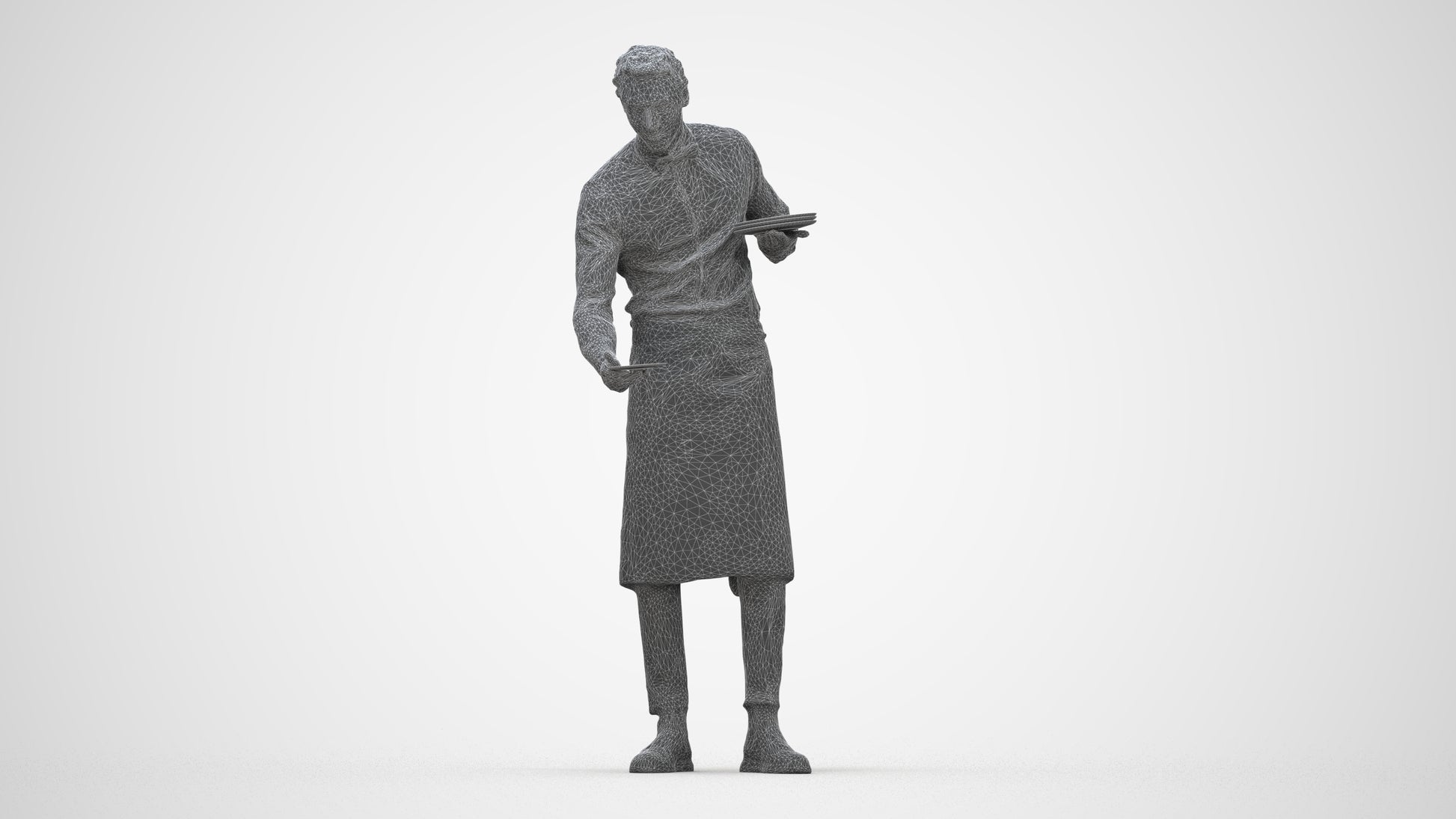 realistic 3D man hospitality, scanned archviz people for Blender and 3ds Max, wireframe back view