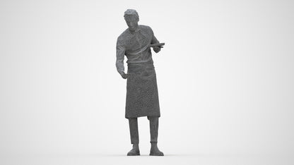 realistic 3D man hospitality, scanned archviz people for Blender and 3ds Max, wireframe back view