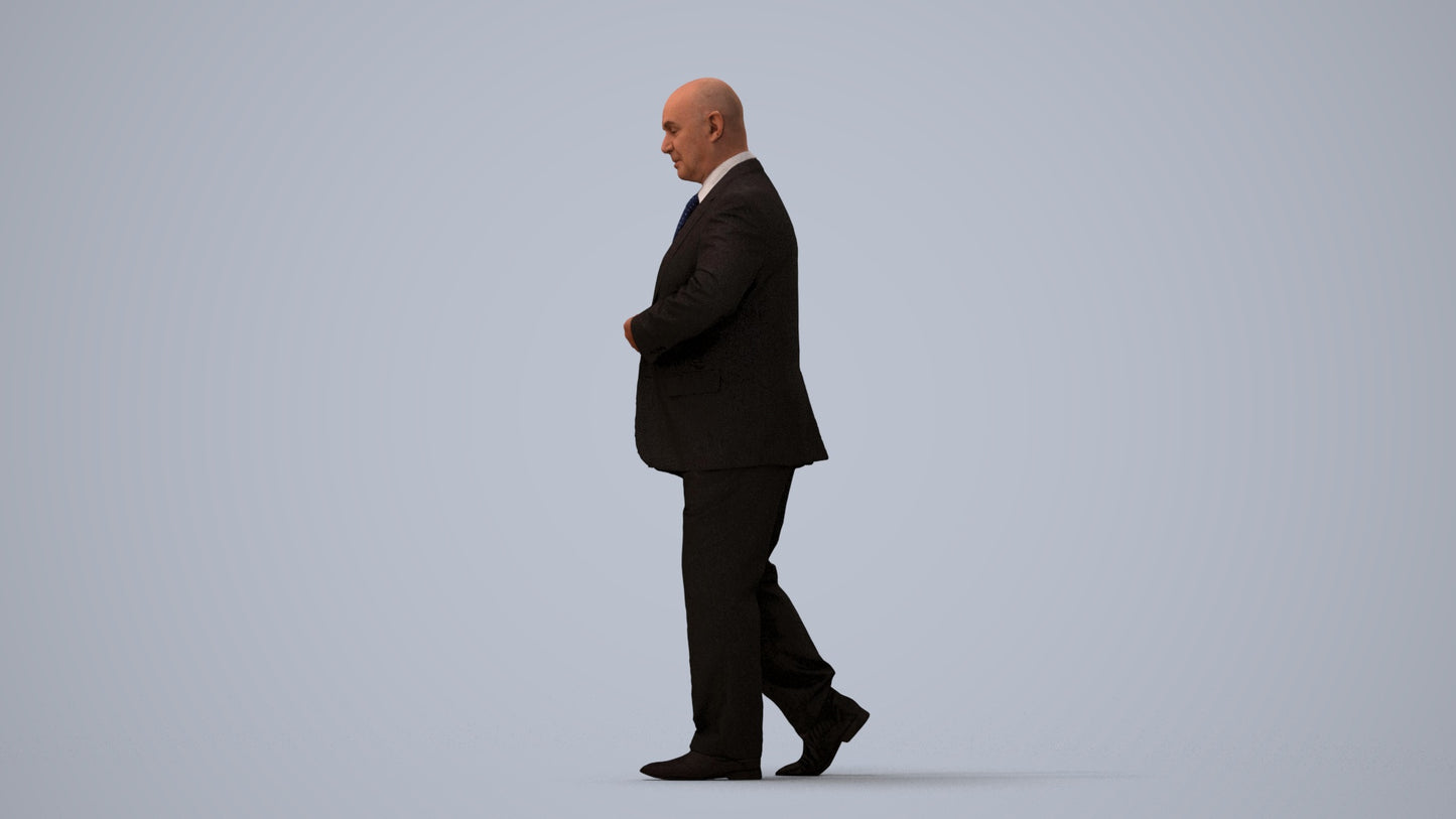 3D human model senior man business mix, photogrammetry scanned person for archviz, three-quarter view render