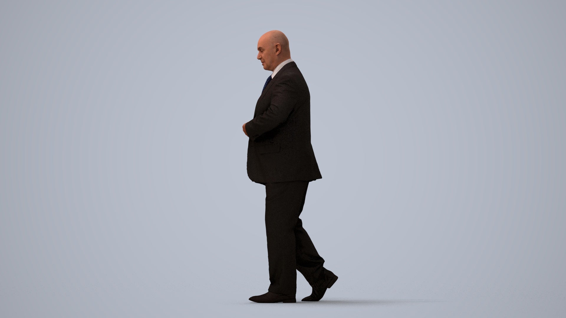 3D human model senior man business mix, photogrammetry scanned person for archviz, three-quarter view render