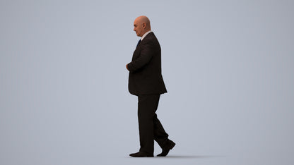 3D human model senior man business mix, photogrammetry scanned person for archviz, three-quarter view render