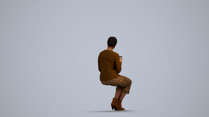 3D scanned woman sitting casual, photorealistic archviz people for Enscape and SketchUp, front view render