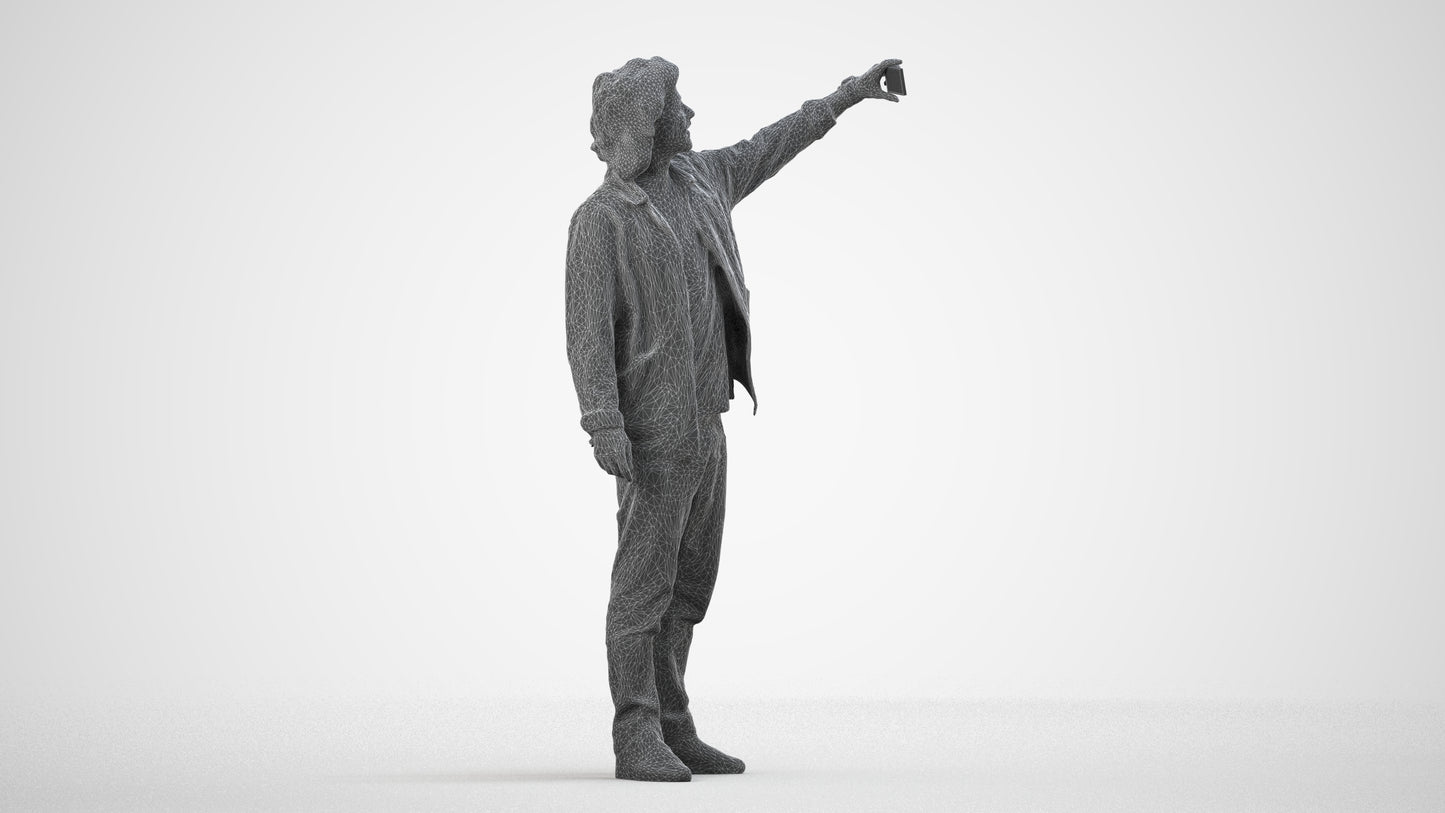 3D human model man casual standing, photogrammetry scanned person for archviz, wireframe side view