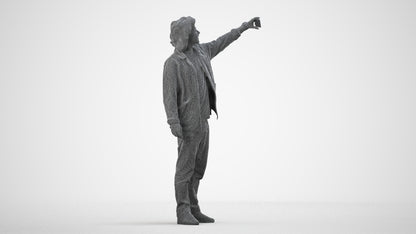 3D human model man casual standing, photogrammetry scanned person for archviz, wireframe side view