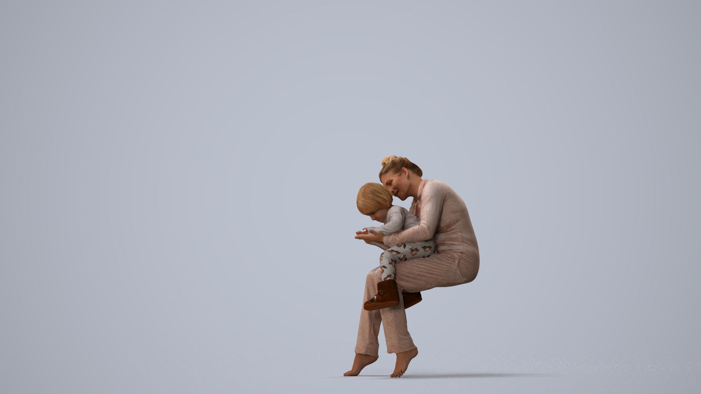 3D people model girl kids, scanned human for 3ds Max rendering, three-quarter view render