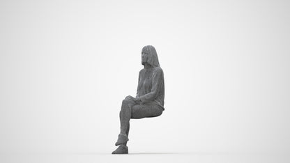 realistic 3D human woman casual sitting, archviz people FBX OBJ for Blender, wireframe back view