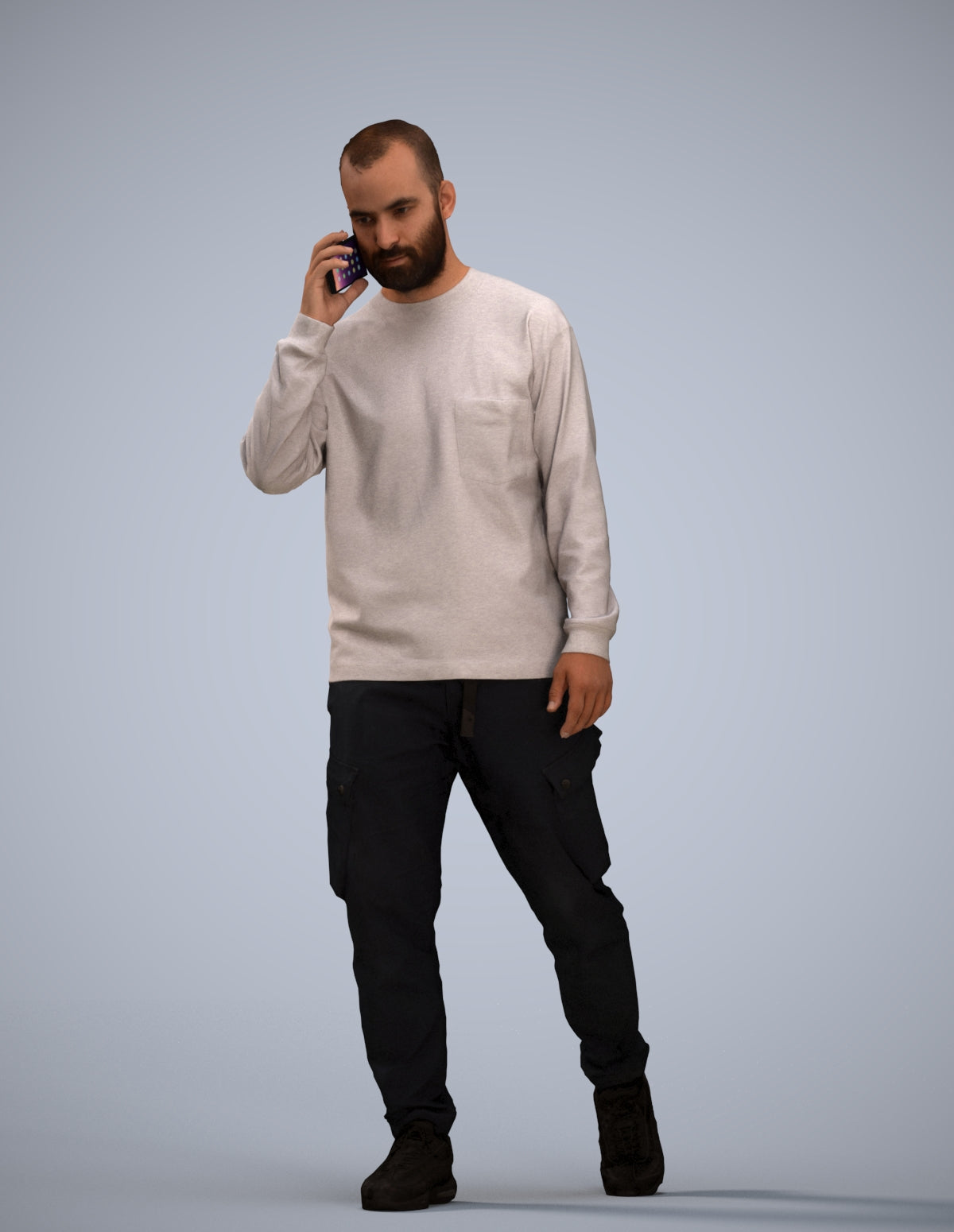 3D scanned man walking casual, photorealistic archviz people for Enscape and SketchUp