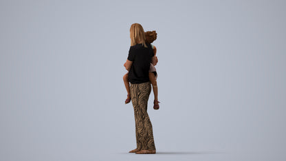 realistic 3D human girl casual kids, archviz people FBX OBJ for Blender, three-quarter view render