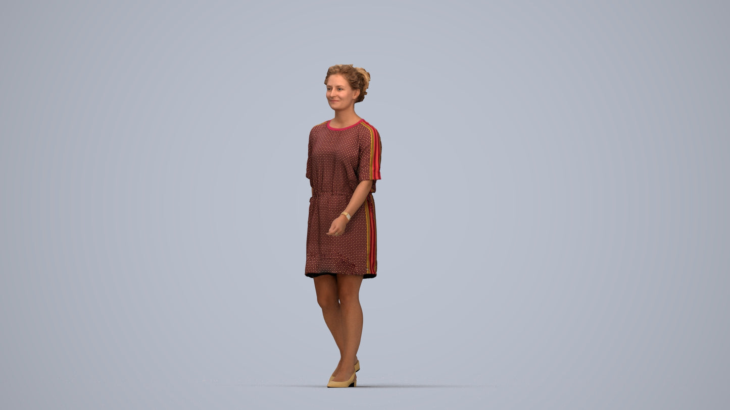 3D people model woman casual walking, scanned human for 3ds Max rendering, top-down view render