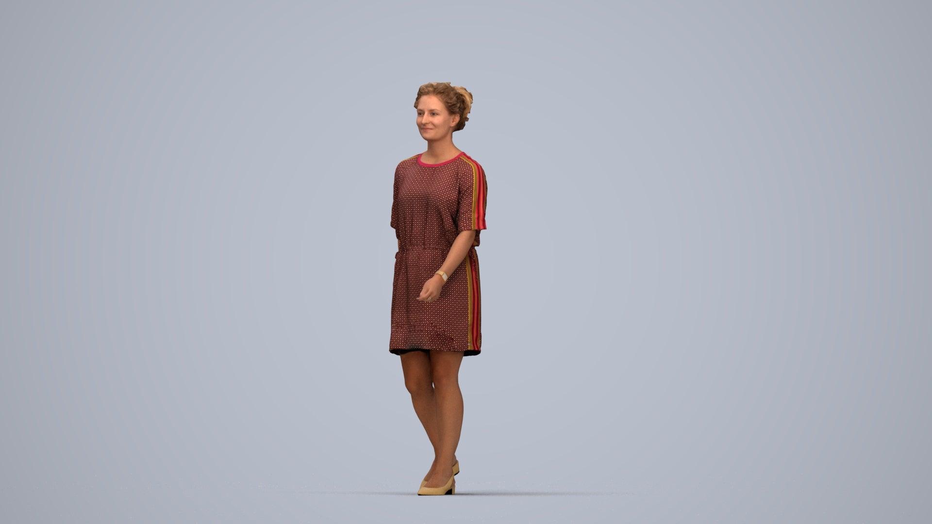 3D people model woman casual walking, scanned human for 3ds Max rendering, top-down view render