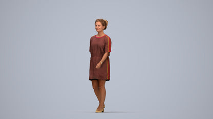 3D people model woman casual walking, scanned human for 3ds Max rendering, top-down view render