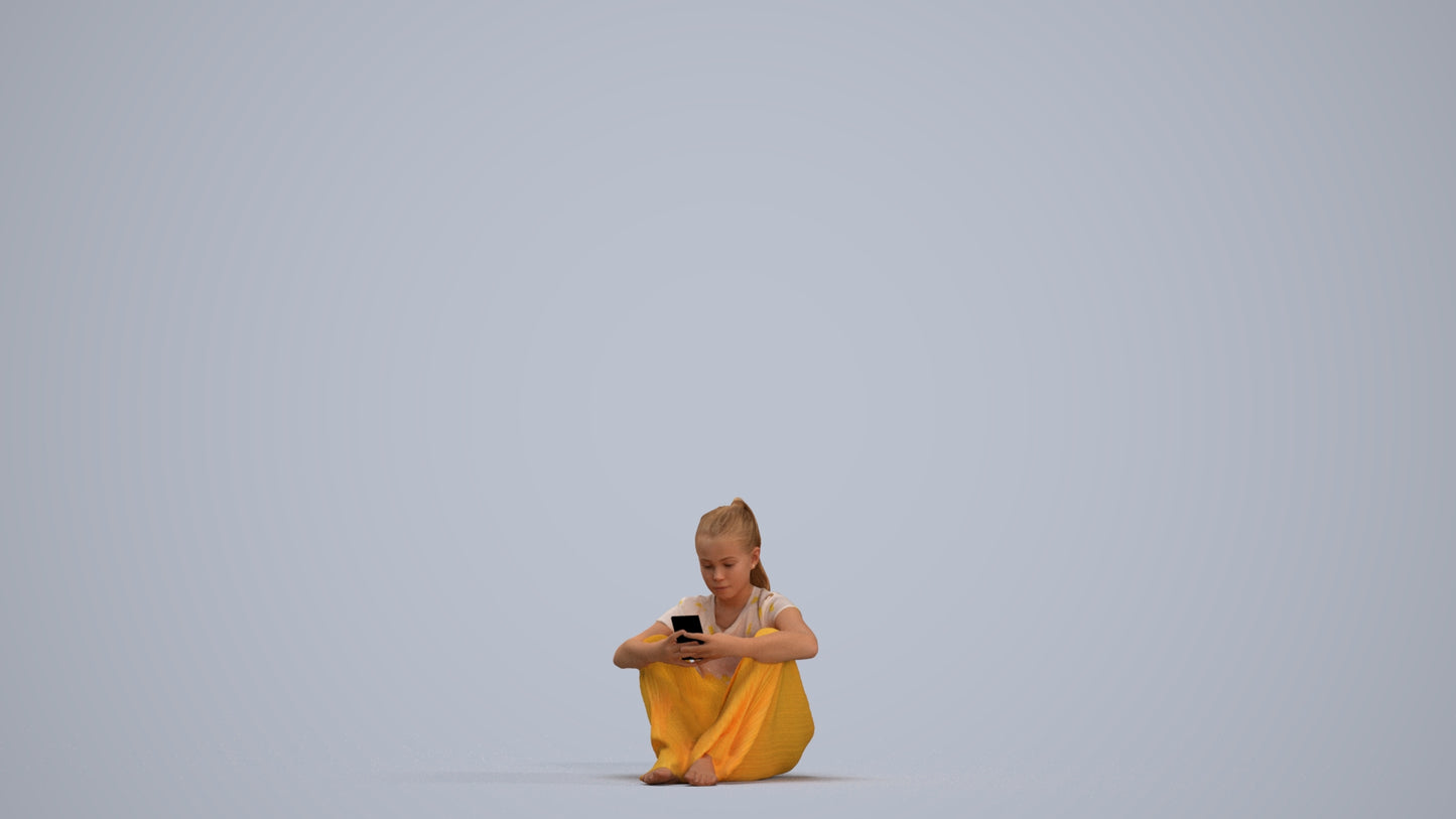 3D human model girl casual kids, photogrammetry scanned person for archviz, standing pose render