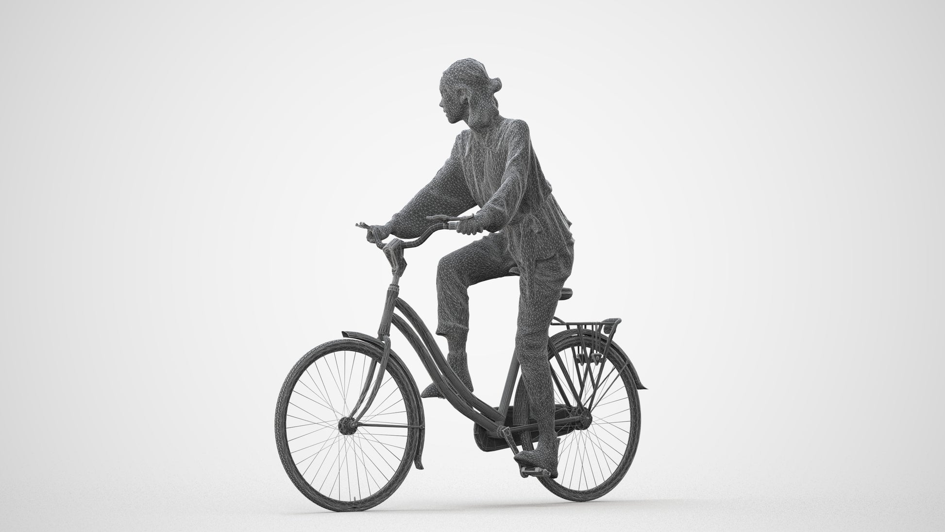 3D human model woman casual cycling, photogrammetry scanned person for archviz, square thumbnail
