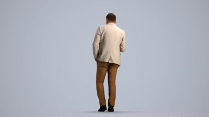 realistic 3D man business walking, scanned archviz people for Blender and 3ds Max, front view render