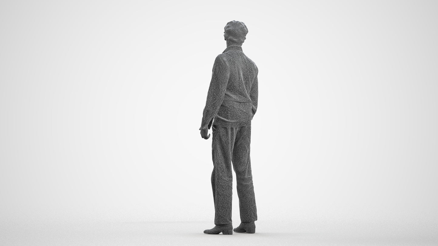 realistic 3D human man business standing, archviz people FBX OBJ for Blender, wireframe front view