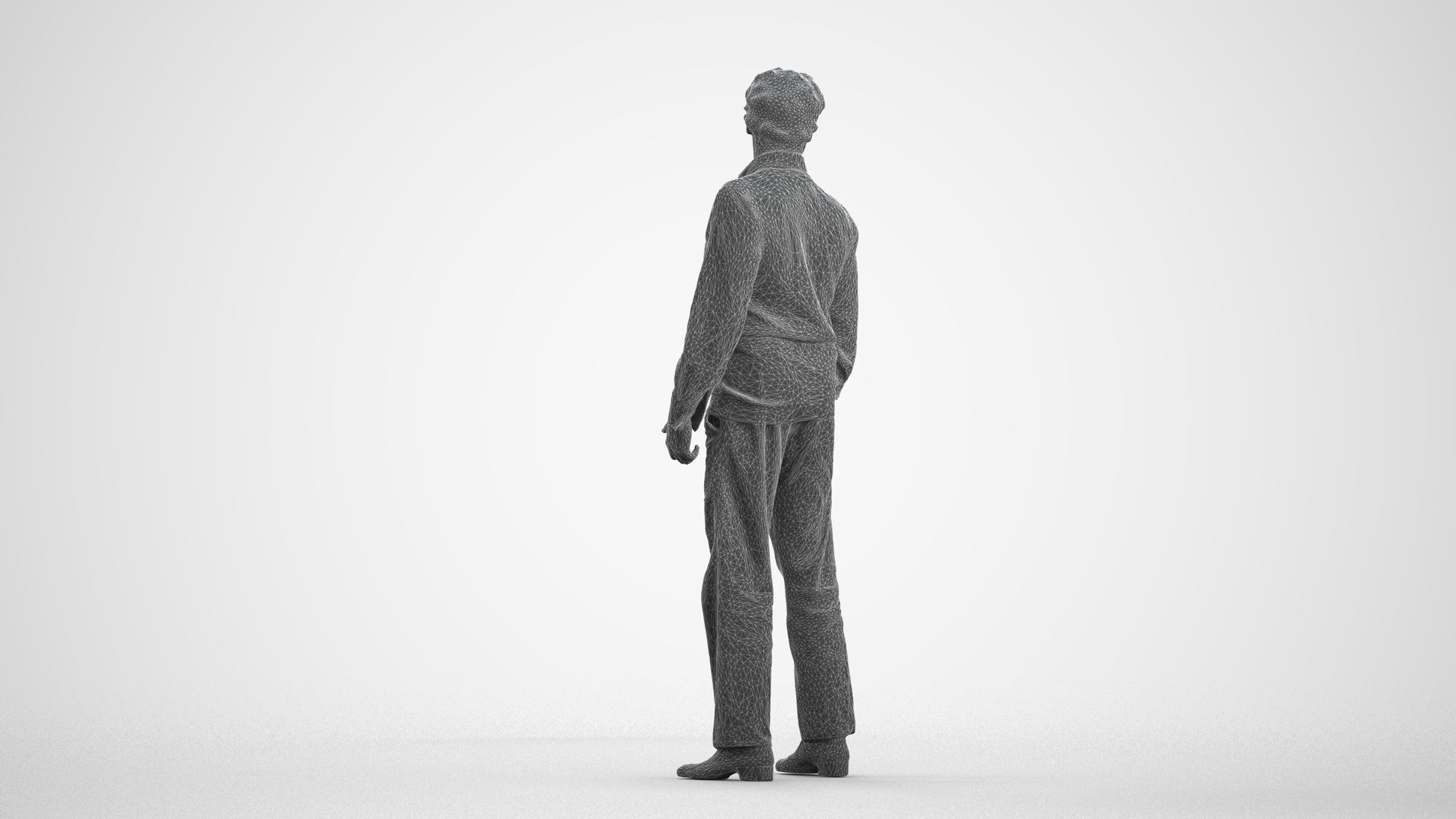 realistic 3D human man business standing, archviz people FBX OBJ for Blender, wireframe front view