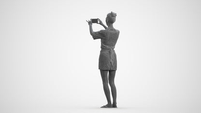 3D human model woman casual standing, photogrammetry scanned person for archviz, wireframe front view
