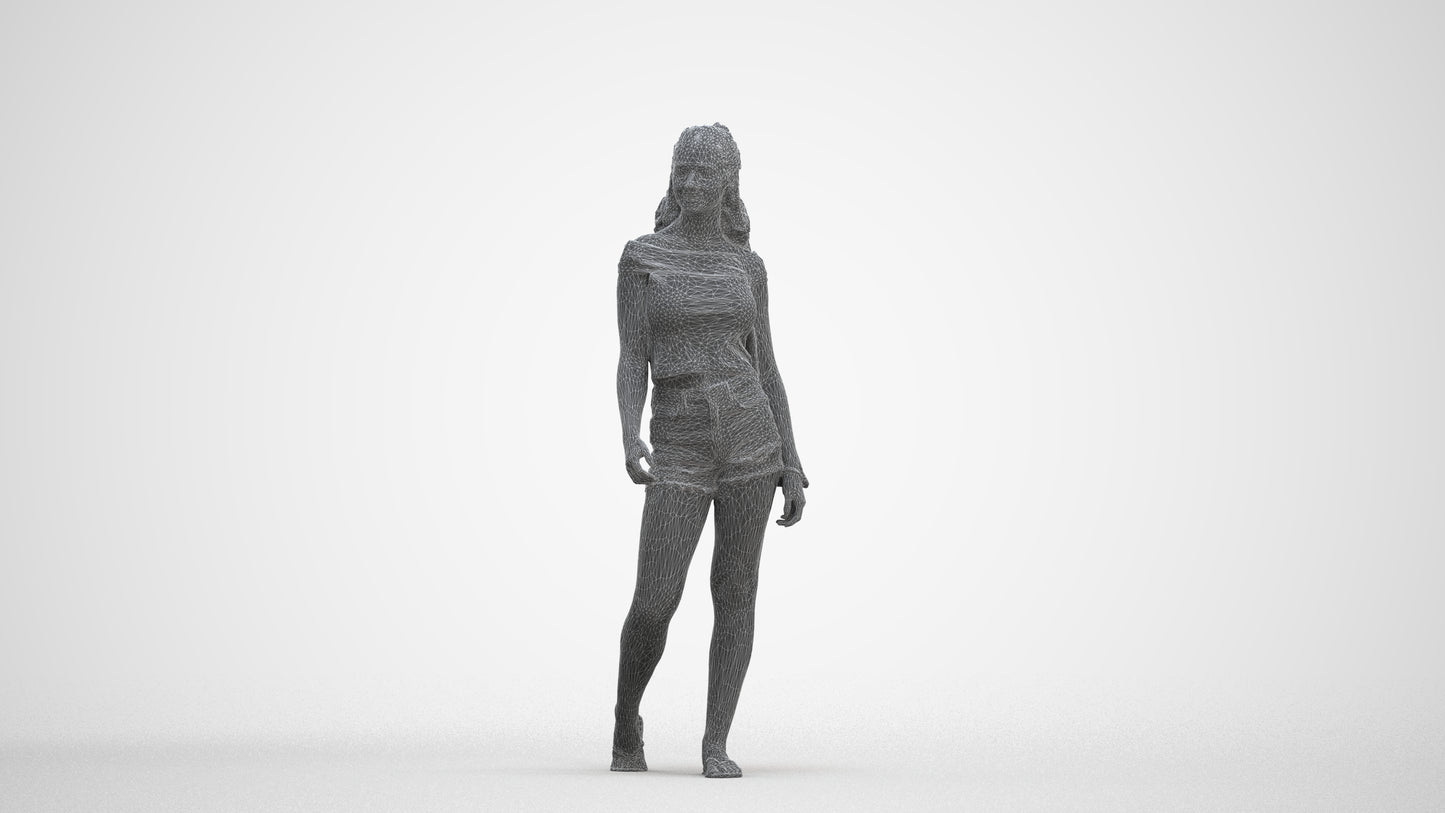 realistic 3D people girl casual walking, render-ready for V-Ray and Corona, FBX OBJ, three-quarter front view render