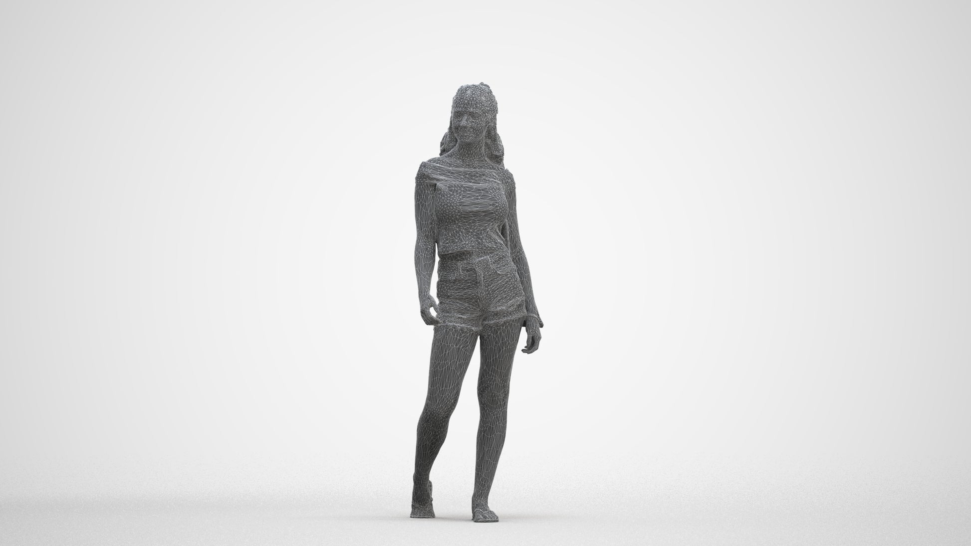 realistic 3D people girl casual walking, render-ready for V-Ray and Corona, FBX OBJ, three-quarter front view render