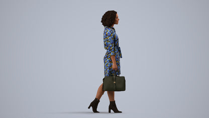 3D scanned woman walking casual, photorealistic archviz people for Enscape and SketchUp, side view render