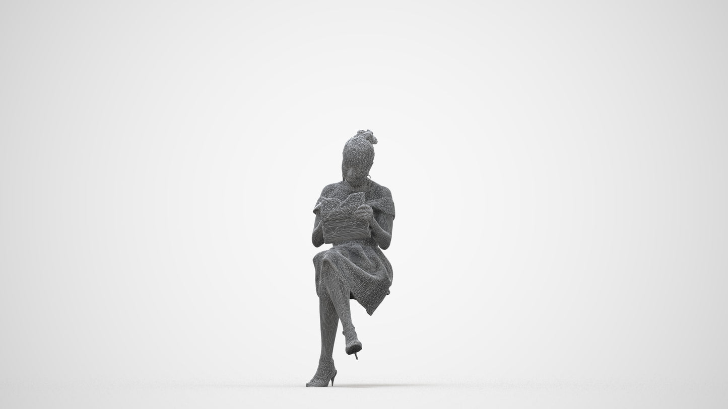 realistic 3D woman formal formalaffairs, scanned archviz people for Blender and 3ds Max, wireframe back view