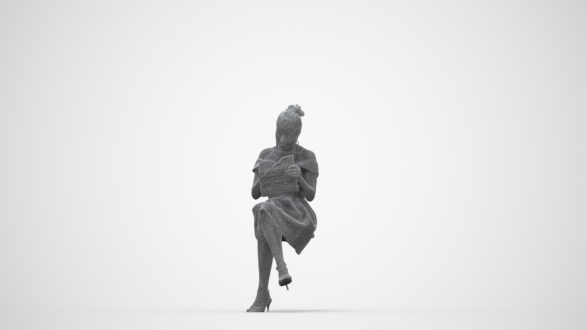 realistic 3D woman formal formalaffairs, scanned archviz people for Blender and 3ds Max, wireframe back view