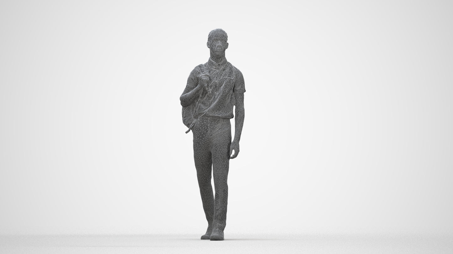 scanned 3D boy kids, photogrammetry people for Enscape and V-Ray, wireframe back view