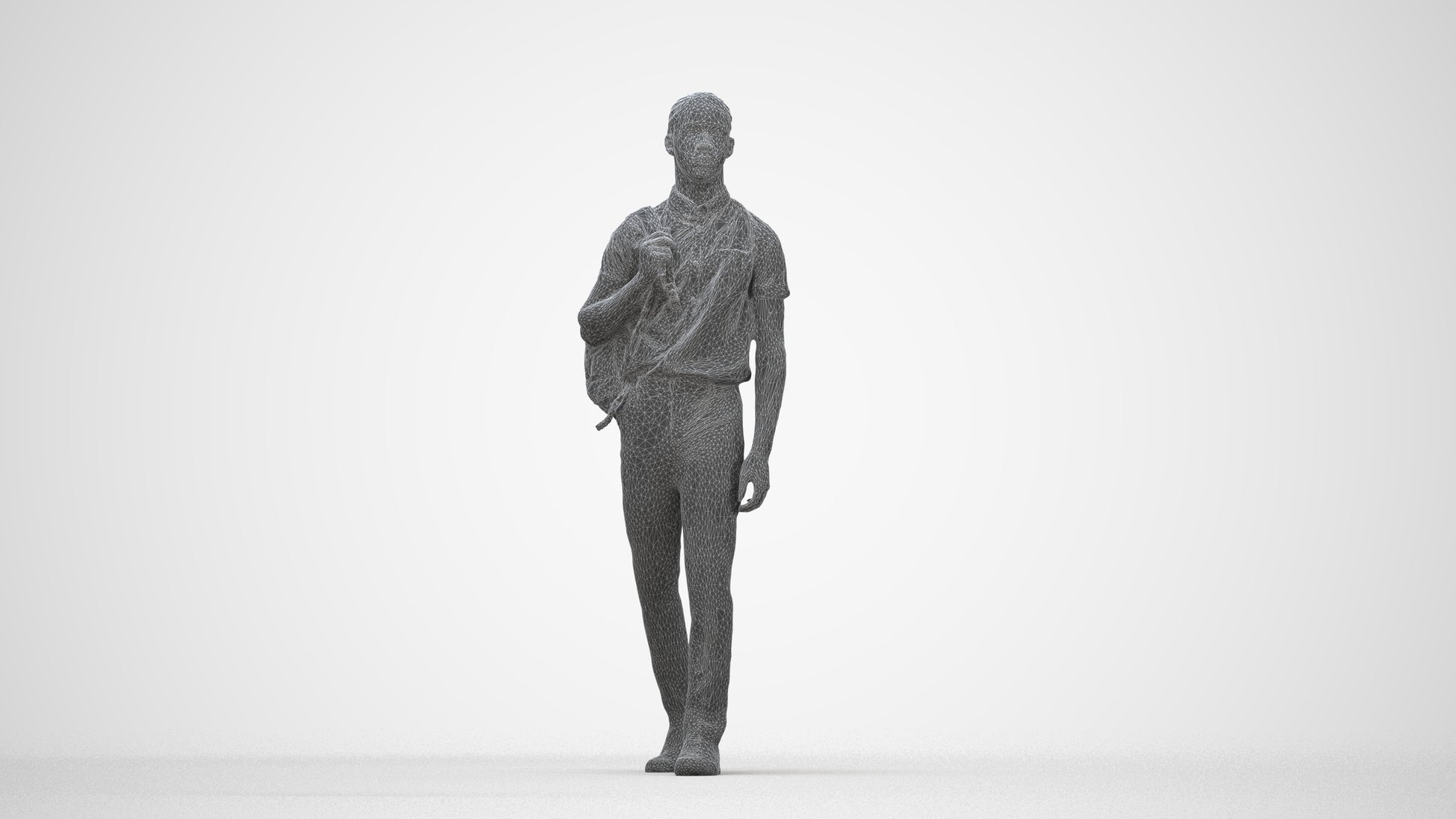 scanned 3D boy kids, photogrammetry people for Enscape and V-Ray, wireframe back view