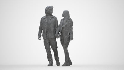 3D human model woman casual mix, photogrammetry scanned person for archviz, wireframe back view