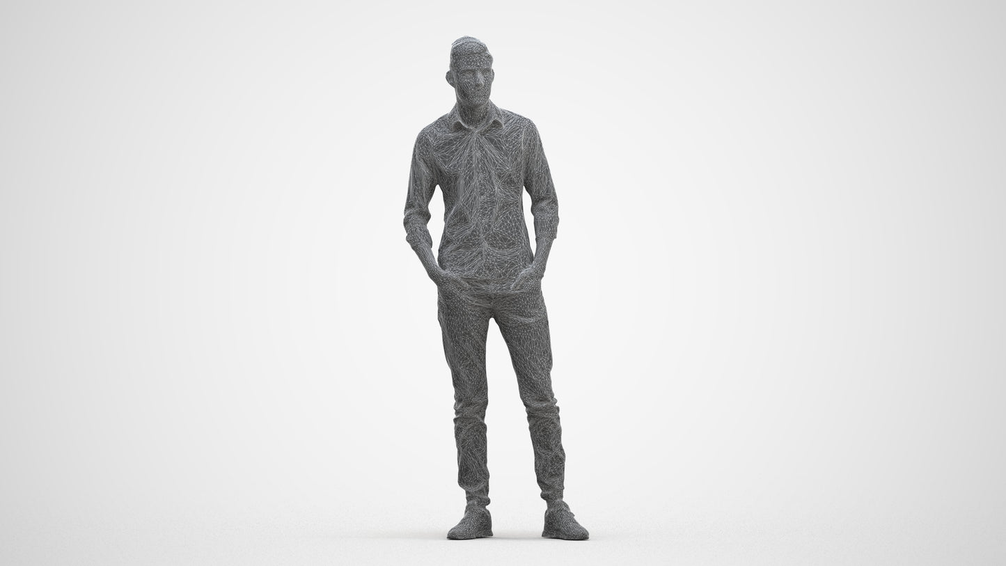 scanned 3D man casual standing, photogrammetry people for Enscape and V-Ray, three-quarter front view render