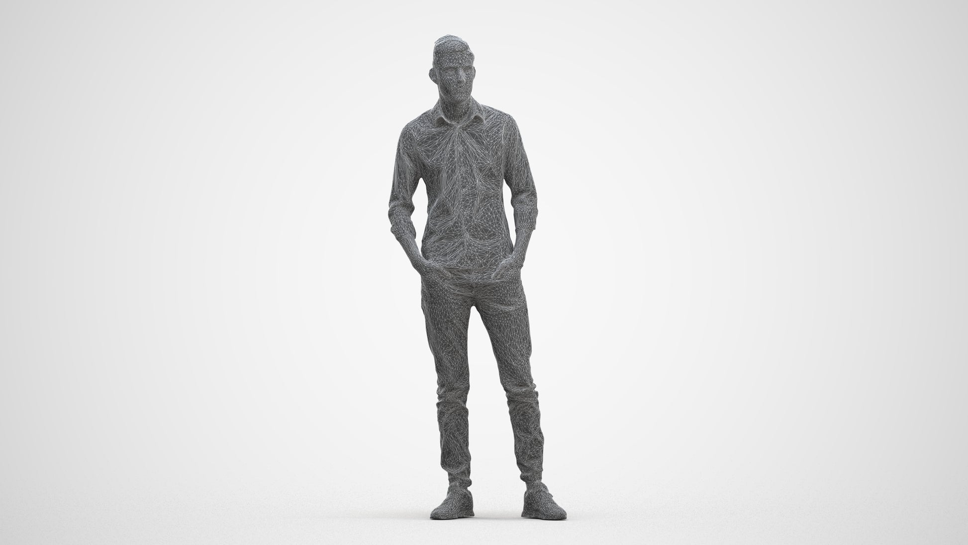 scanned 3D man casual standing, photogrammetry people for Enscape and V-Ray, three-quarter front view render