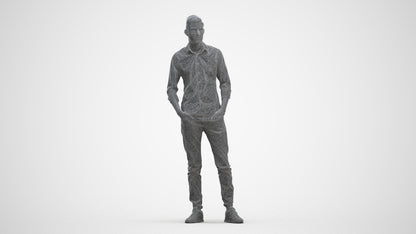 scanned 3D man casual standing, photogrammetry people for Enscape and V-Ray, three-quarter front view render