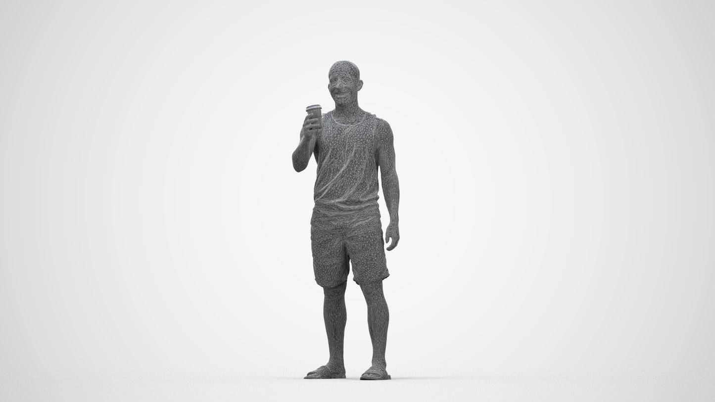realistic 3D man standing, scanned archviz people for Blender and 3ds Max, wireframe back view