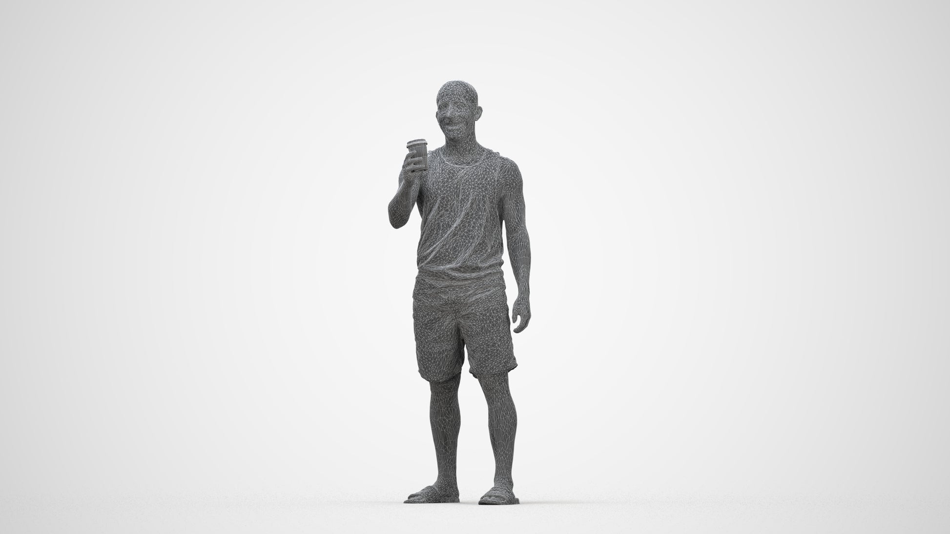 realistic 3D man standing, scanned archviz people for Blender and 3ds Max, wireframe back view