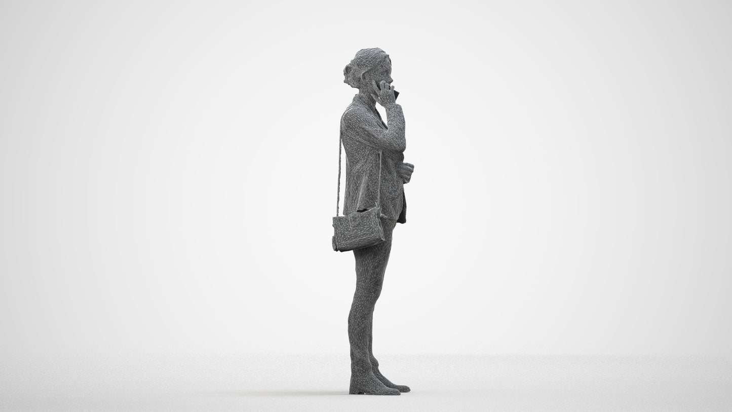 scanned 3D woman business, photogrammetry people for Enscape and V-Ray, wireframe side view