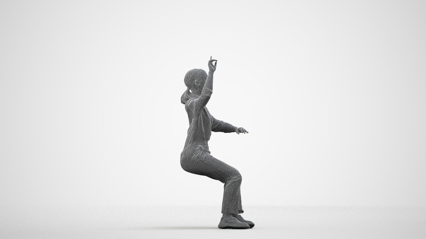 realistic 3D girl kids, scanned archviz people for Blender and 3ds Max, wireframe side view