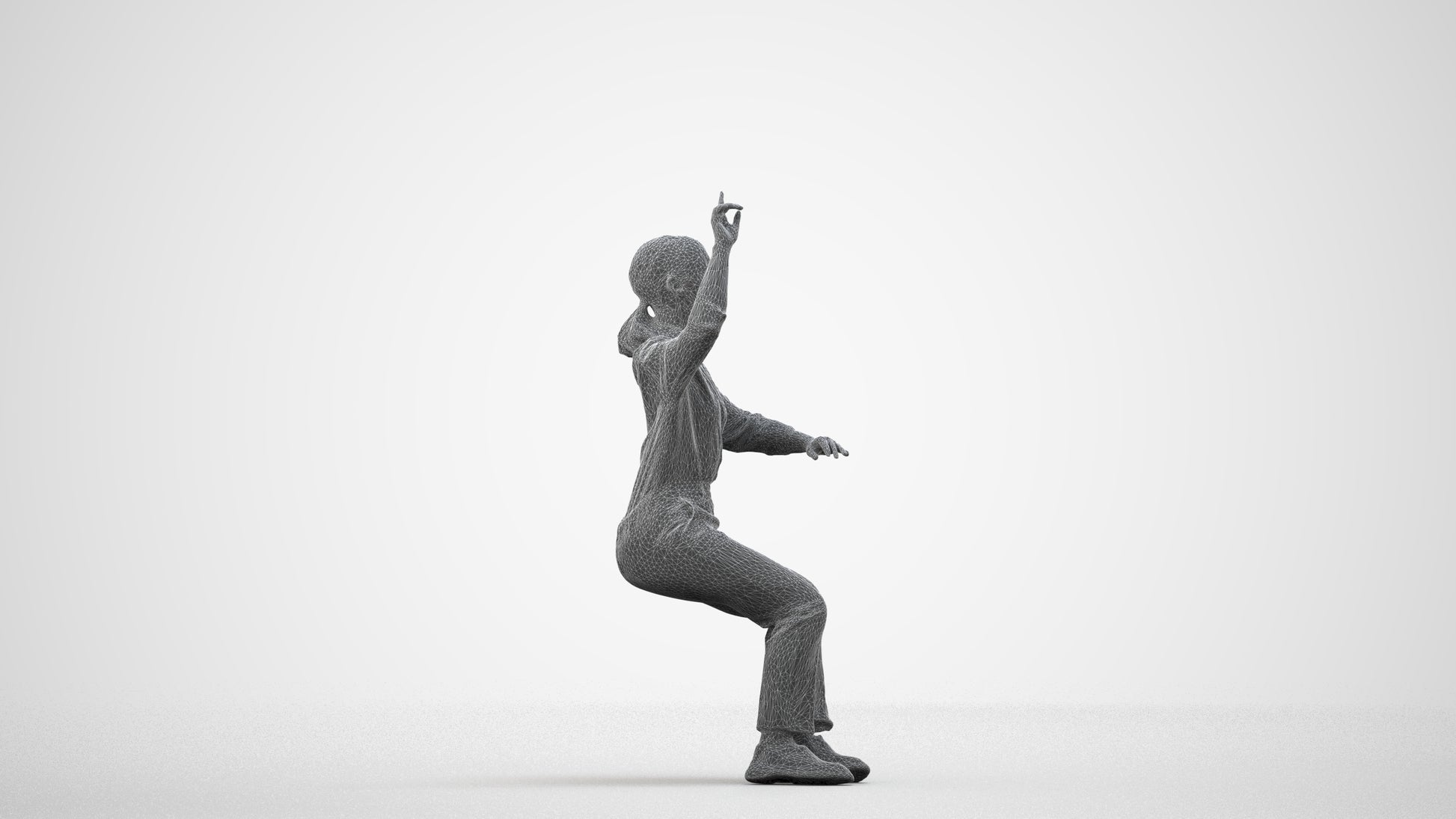 realistic 3D girl kids, scanned archviz people for Blender and 3ds Max, wireframe side view