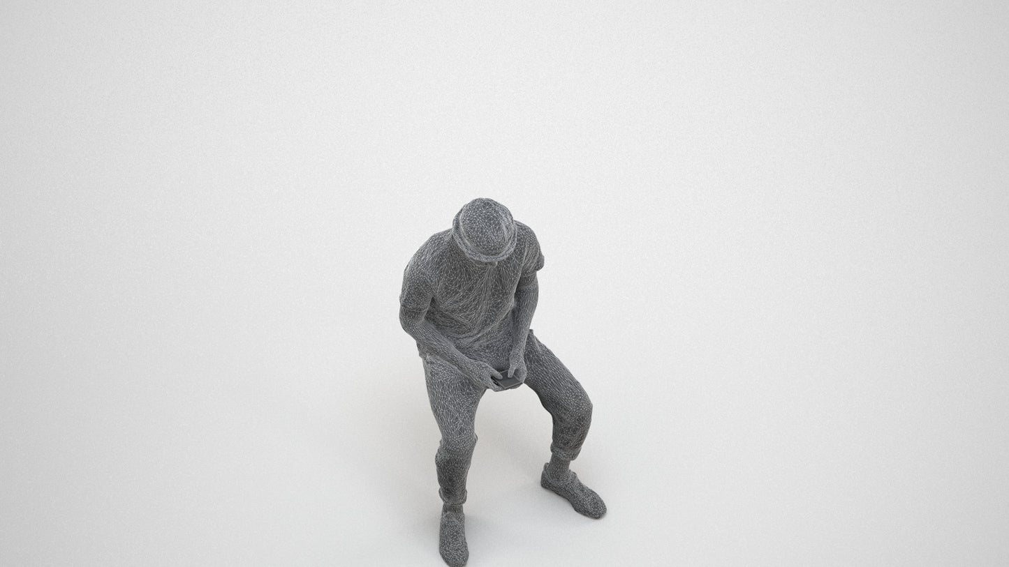 realistic 3D people man casual sitting, render-ready for V-Ray and Corona, FBX OBJ, wireframe three-quarter view