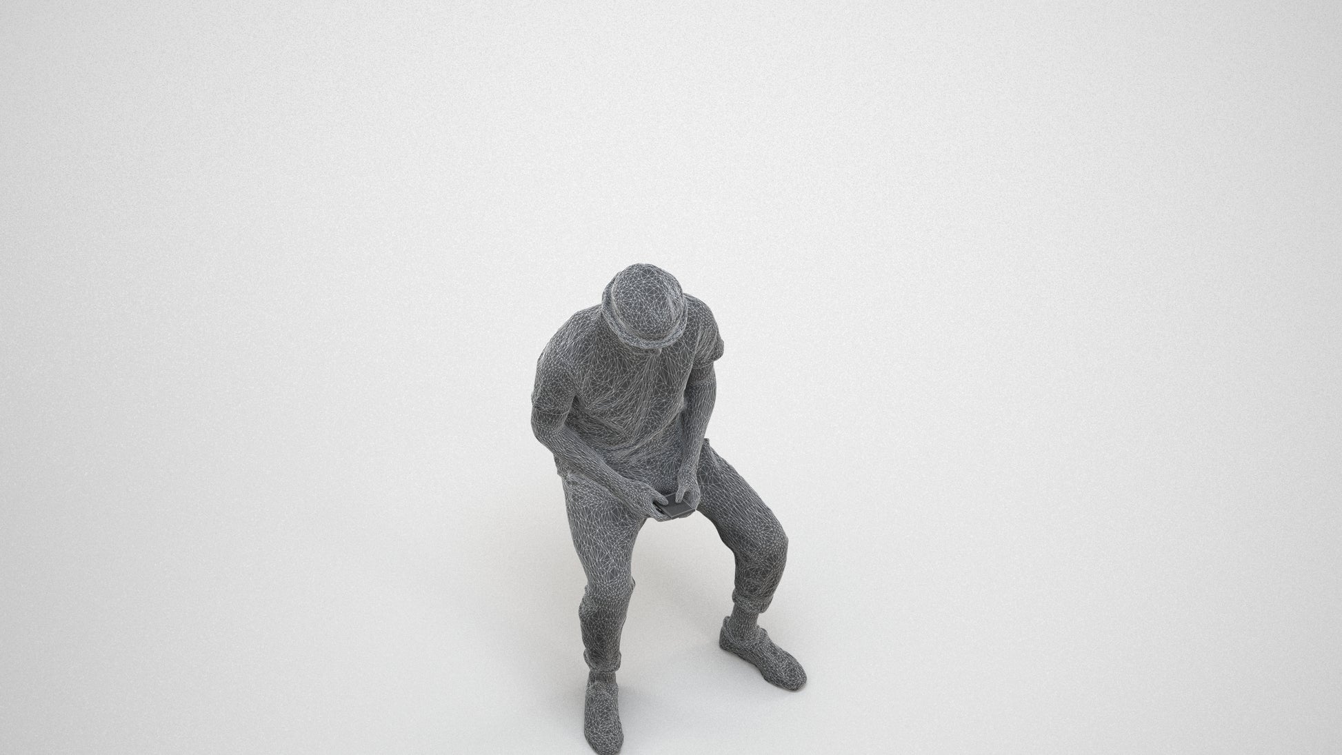 realistic 3D people man casual sitting, render-ready for V-Ray and Corona, FBX OBJ, wireframe three-quarter view