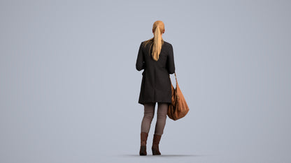3D scanned woman walking business, photorealistic archviz people for Enscape and SketchUp, front view render