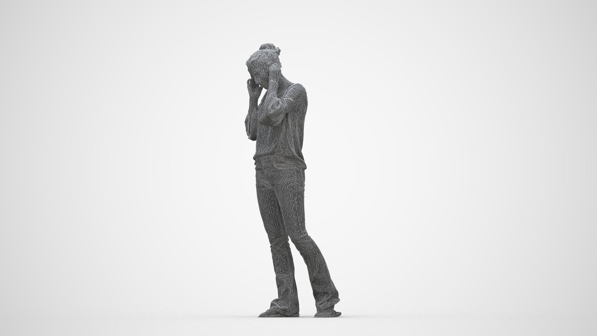 realistic 3D woman casual walking, scanned archviz people for Blender and 3ds Max, wireframe back view