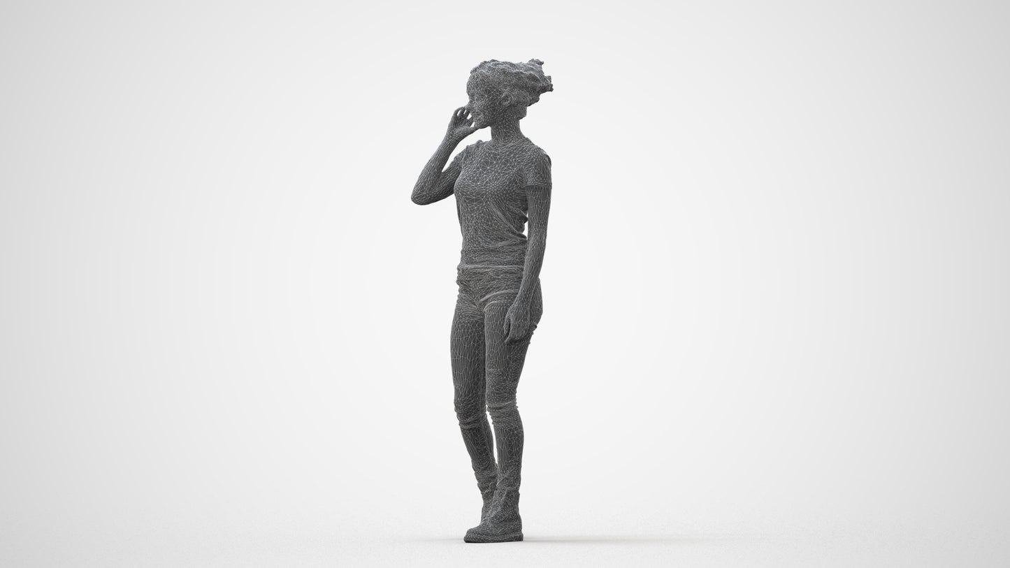 3D human model woman casual walking, photogrammetry scanned person for archviz, square thumbnail