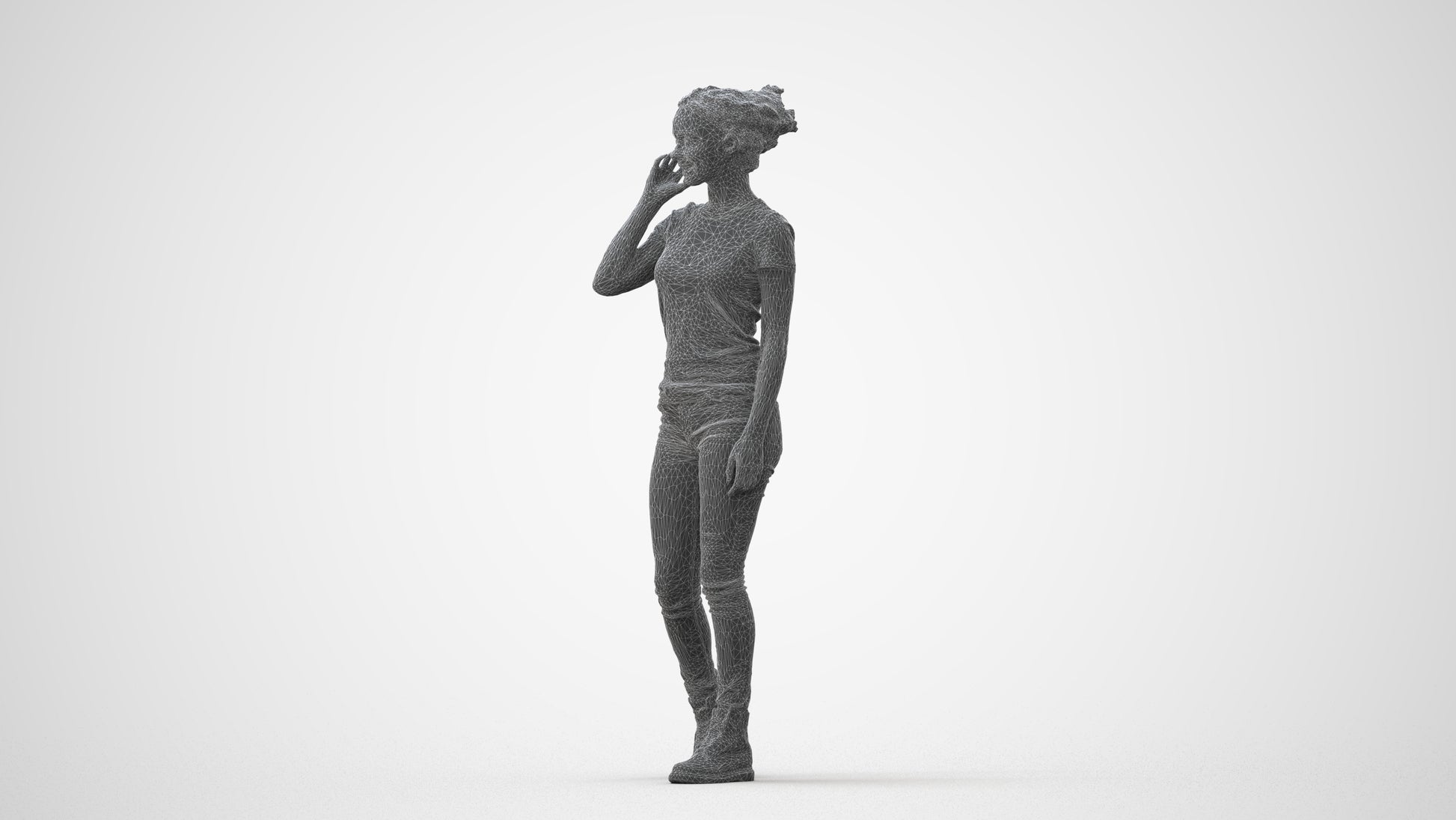 3D human model woman casual walking, photogrammetry scanned person for archviz, square thumbnail