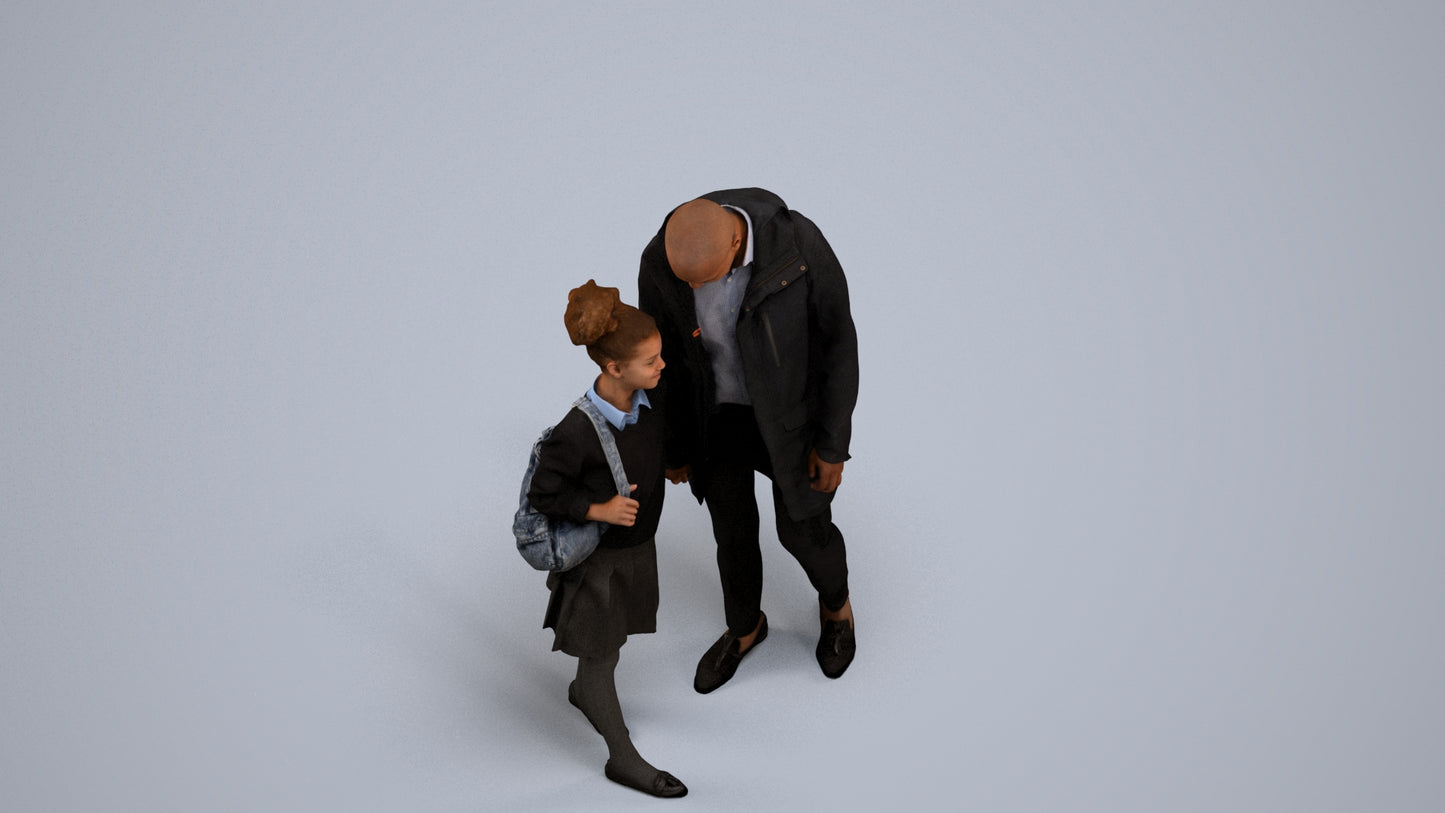 realistic 3D human girl business kids, archviz people FBX OBJ for Blender, back view render