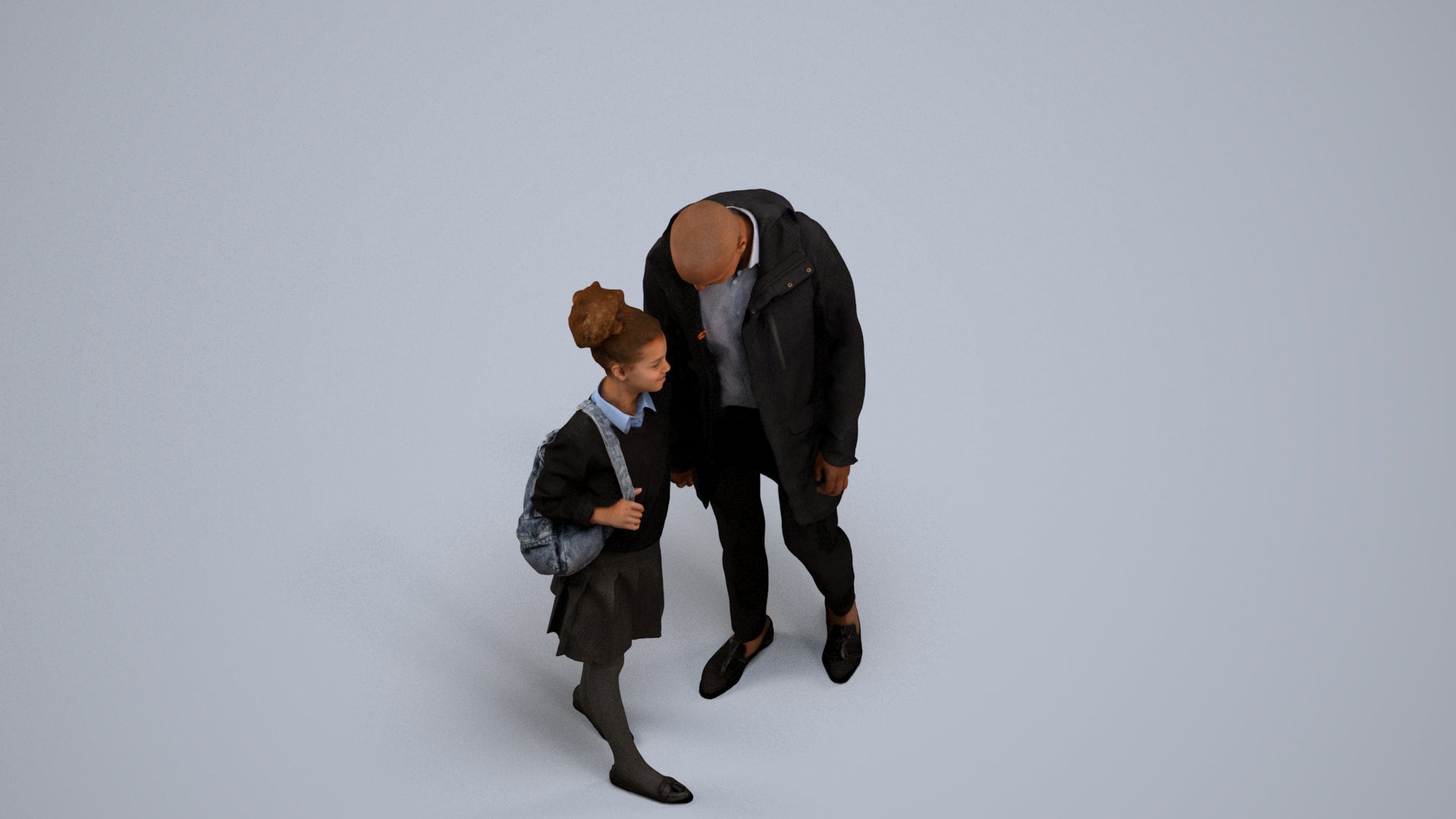 realistic 3D human girl business kids, archviz people FBX OBJ for Blender, back view render