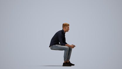 3D people model man casual sitting, scanned human for 3ds Max rendering, side view render