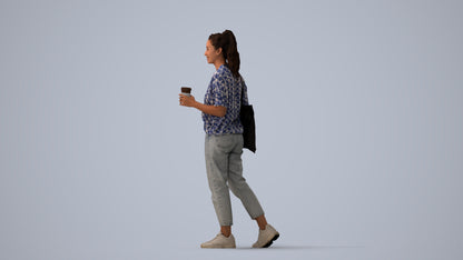 scanned 3D woman casual walking, photogrammetry people for Enscape and V-Ray, three-quarter view render