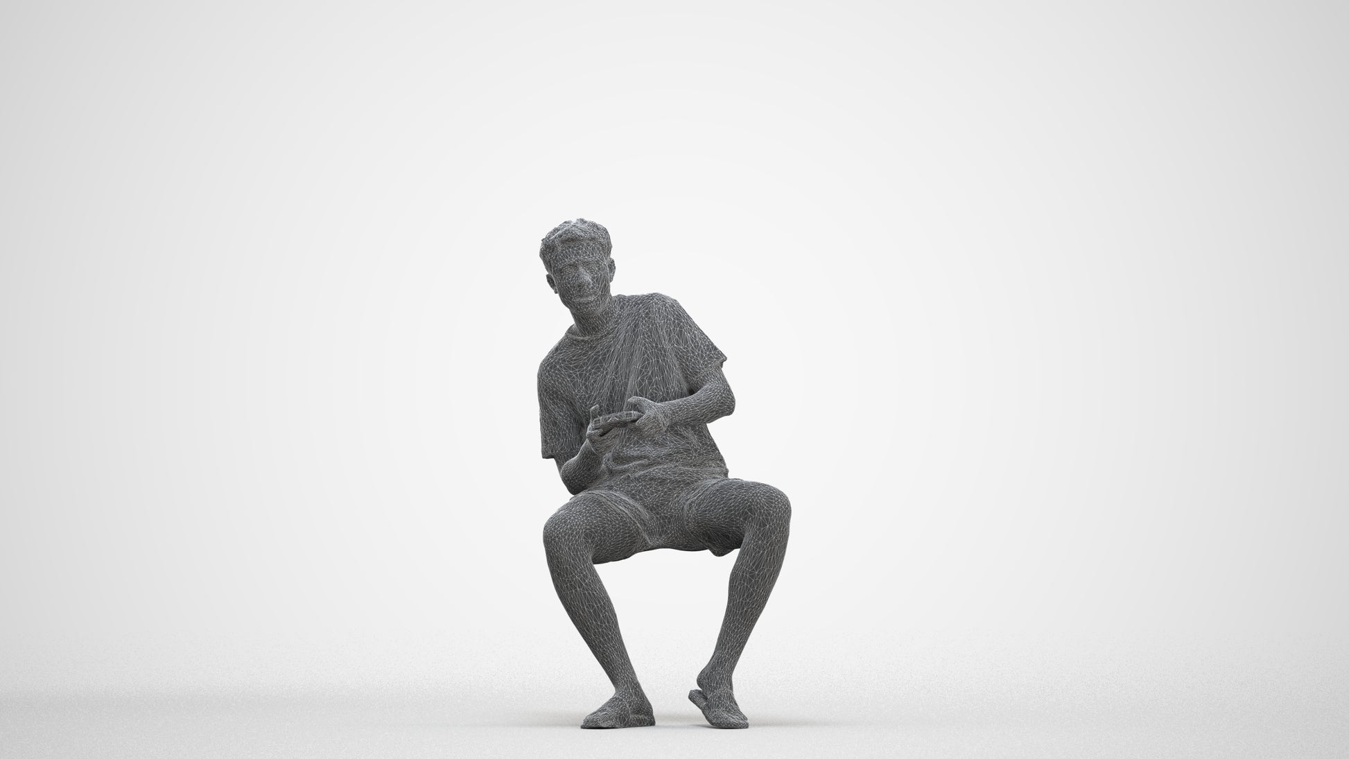 realistic 3D human man casual sitting, archviz people FBX OBJ for Blender, three-quarter front view render
